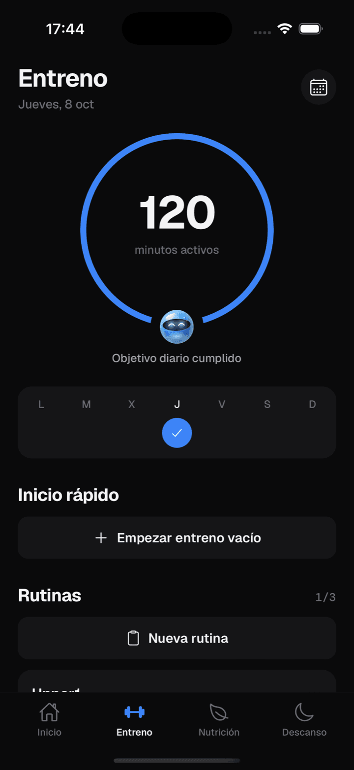 Pantalla Entreno de RayFit